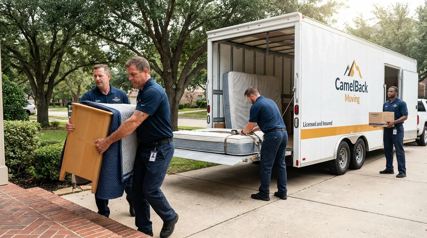 Crew loading residential truck for cross-state move from Manchester, MI