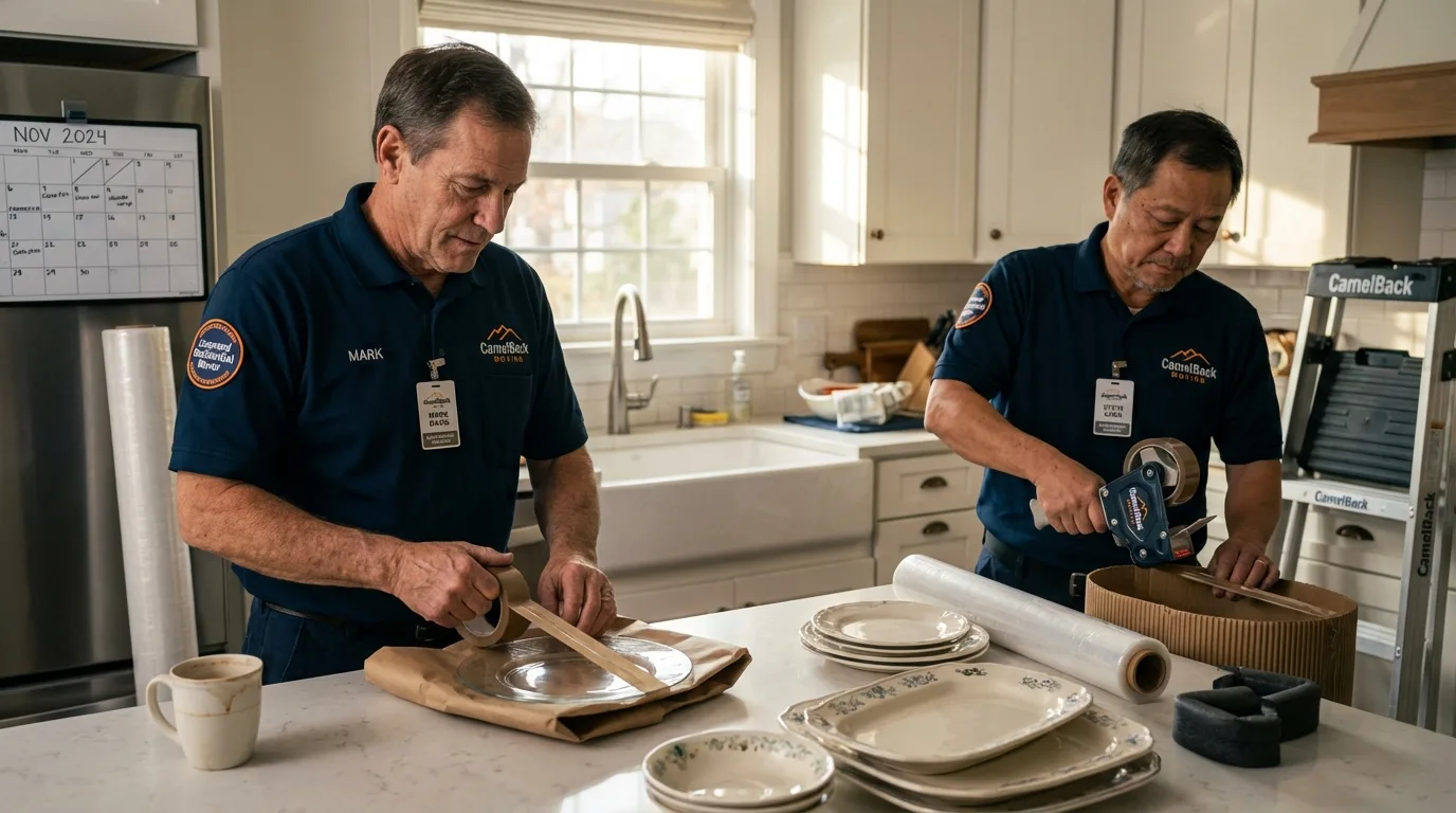 Professional crew packing kitchen dishware in Manchester, MI